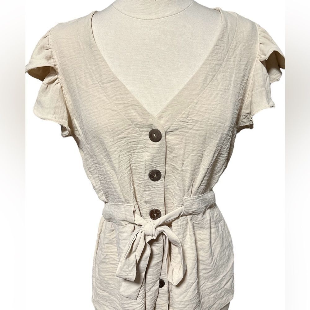 L.I.F.E. Love Is For Eternity - Cream Front Tie, Button Neck Blouse Sz XL NWT - Picture 4 of 11